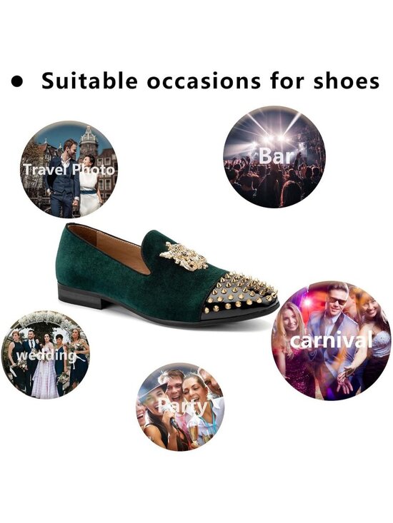 Meijiana Men\'s Green10 Leather Velvet Loafers Embellishments Luxury Formal Shoes